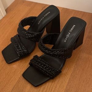Marc Fisher Black Braided Heeled Sandals-NEW